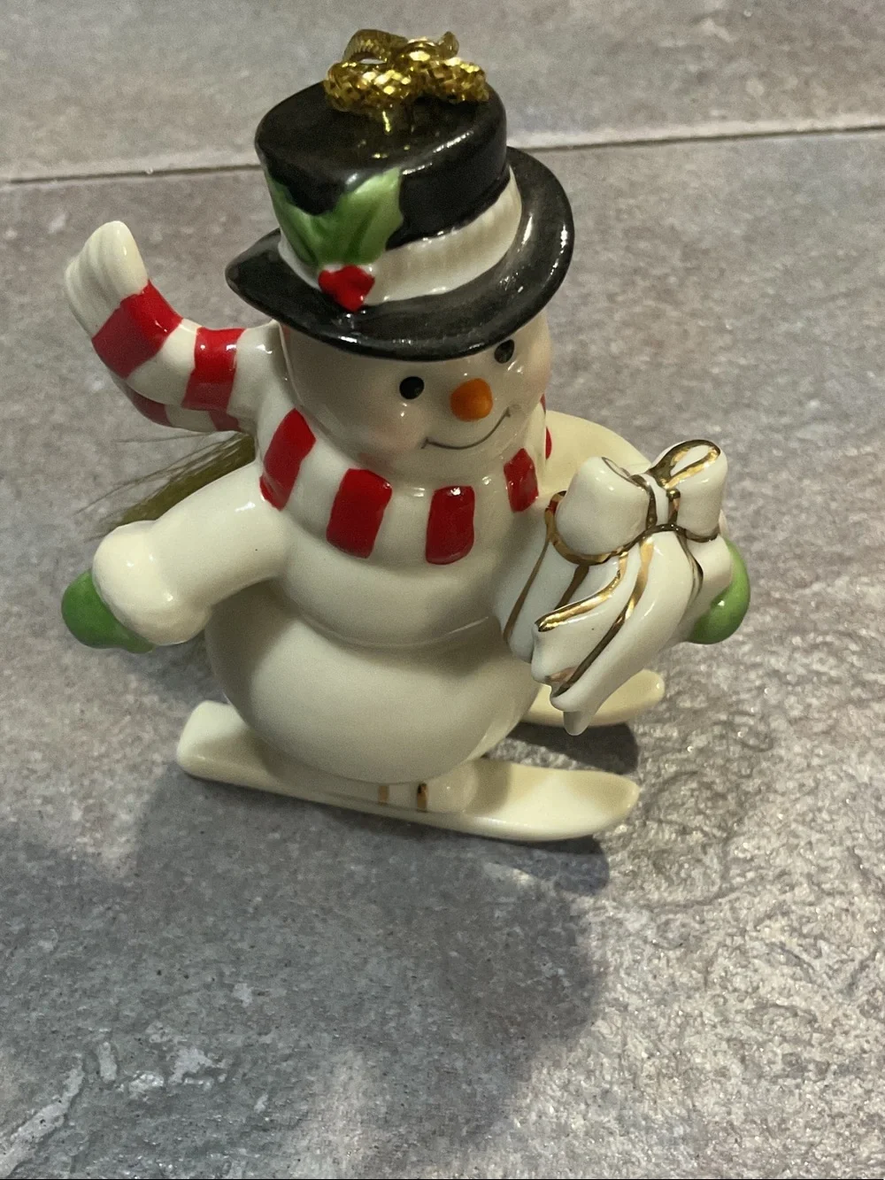 Lenox White Ceramic Snowman with Black Hat and Red Scarf